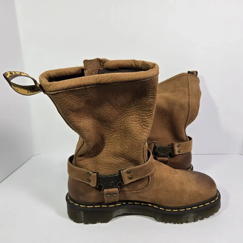 Dr Martens Aniston HI Tumble Nubuck Biker Leather Boots Desert Brown Mens 10
